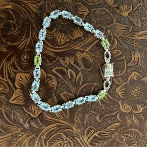 Elegant Sterling Silver Blue and Green Gemstone Bracelet